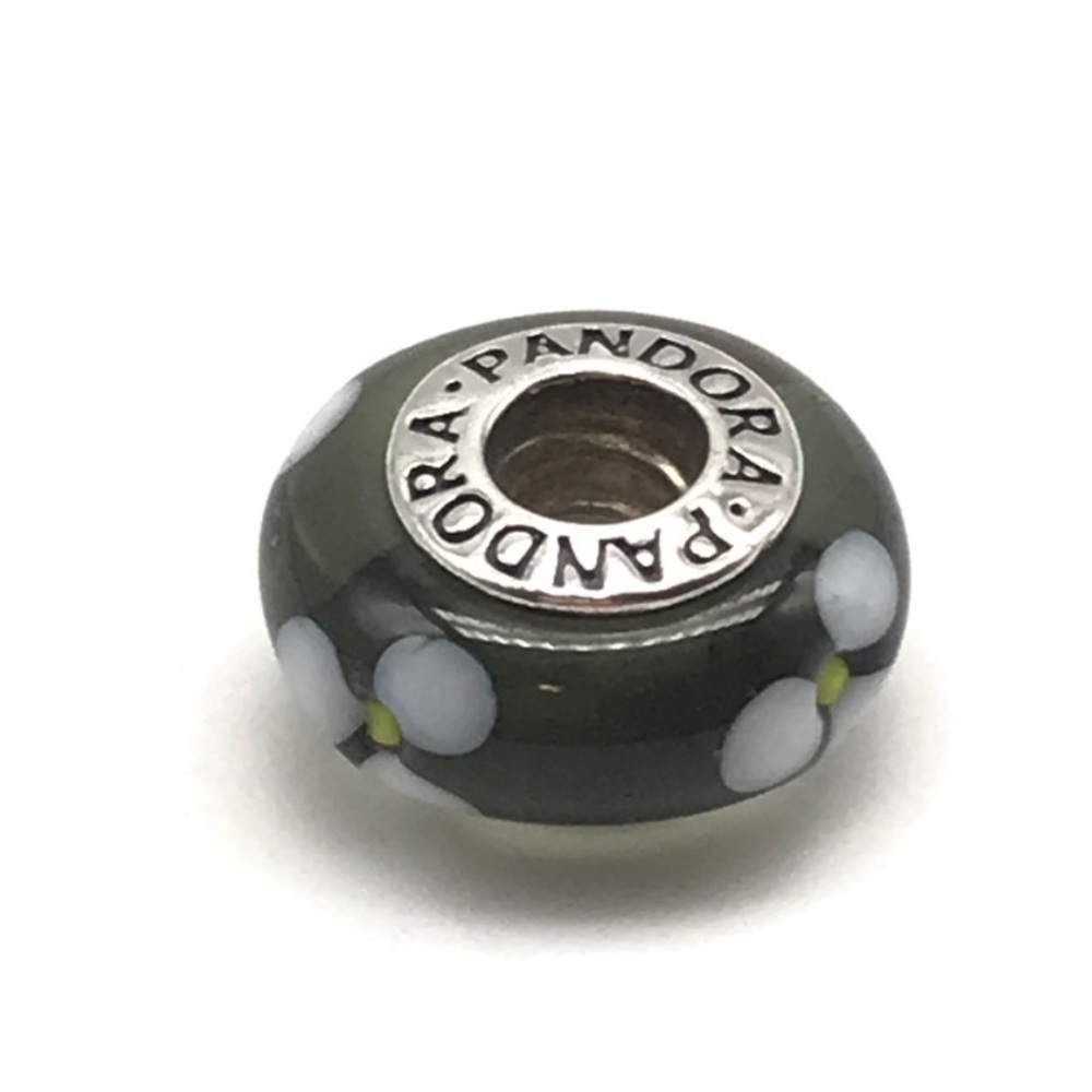 Pandora Dark Gray Flowers For You Retired Bead Charm